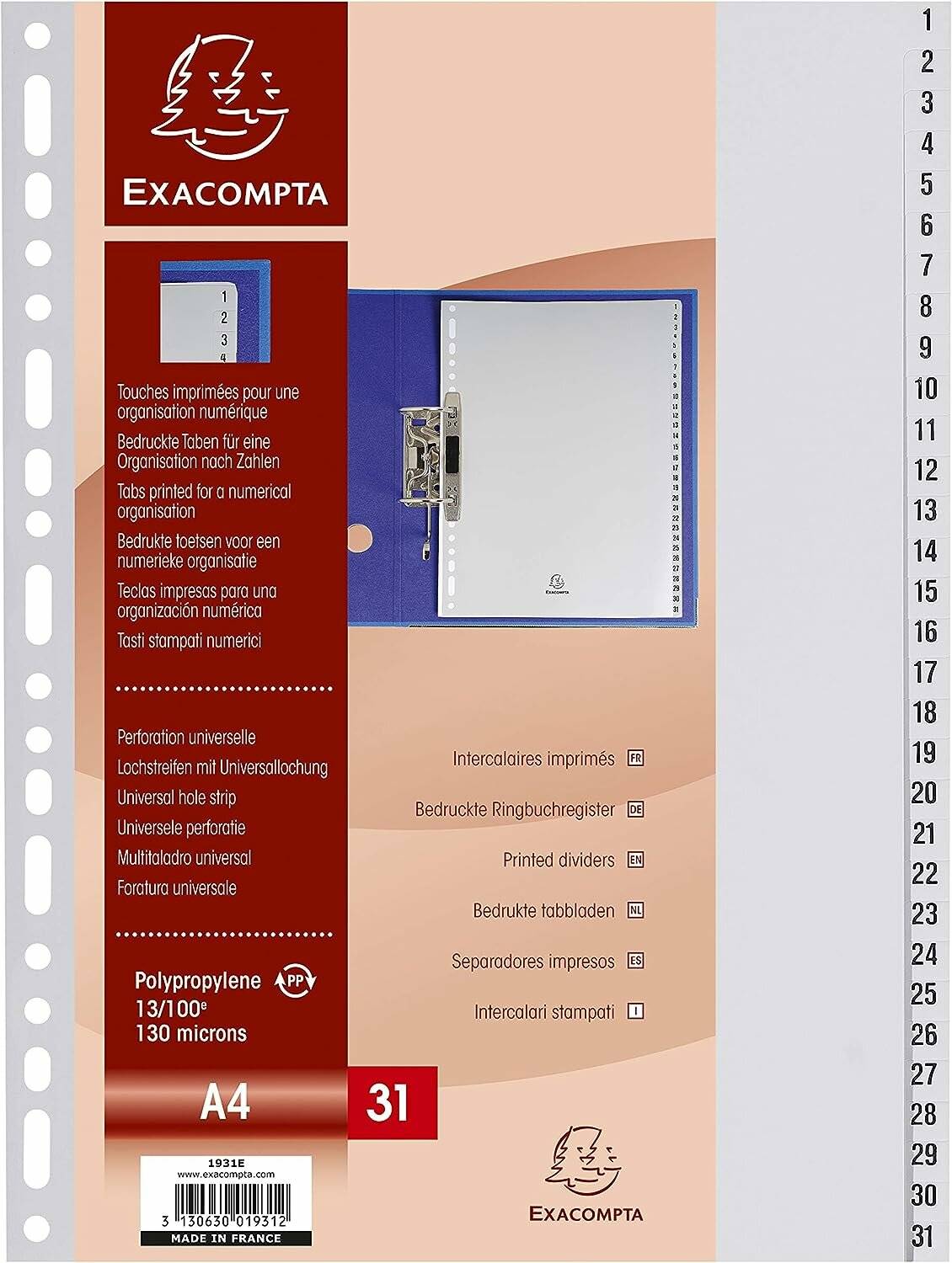 Exacompta Ordnerregister Vollformat 1-31 grau 31-teilig, 1 Satz