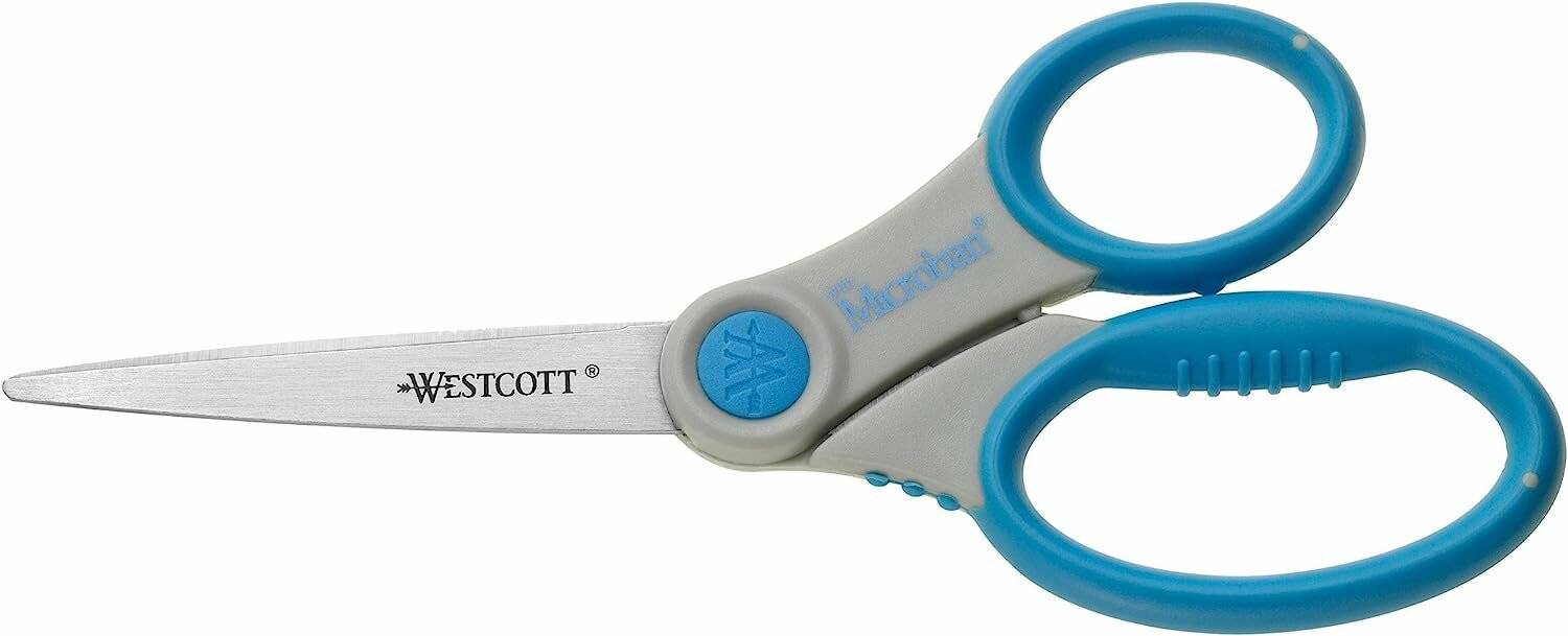 WESTCOTT Papierschere Microban Softgrip grau-blau 18,0 cm