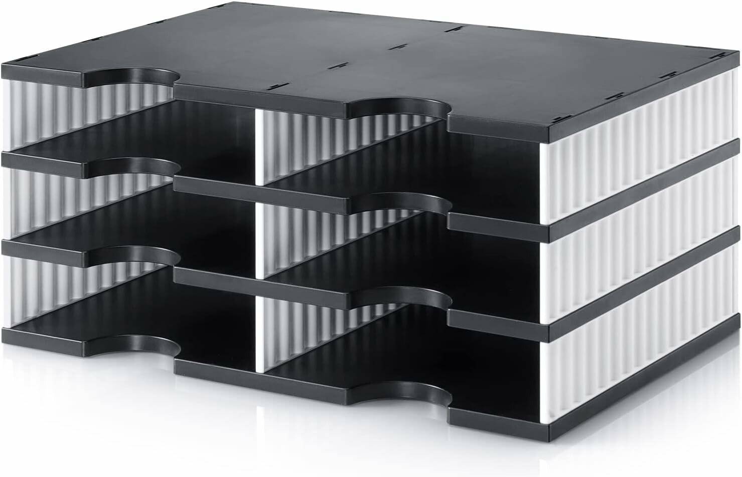 styro Sortierstation styrodoc duo black & white schwarz/weiß mit 6 Fächer