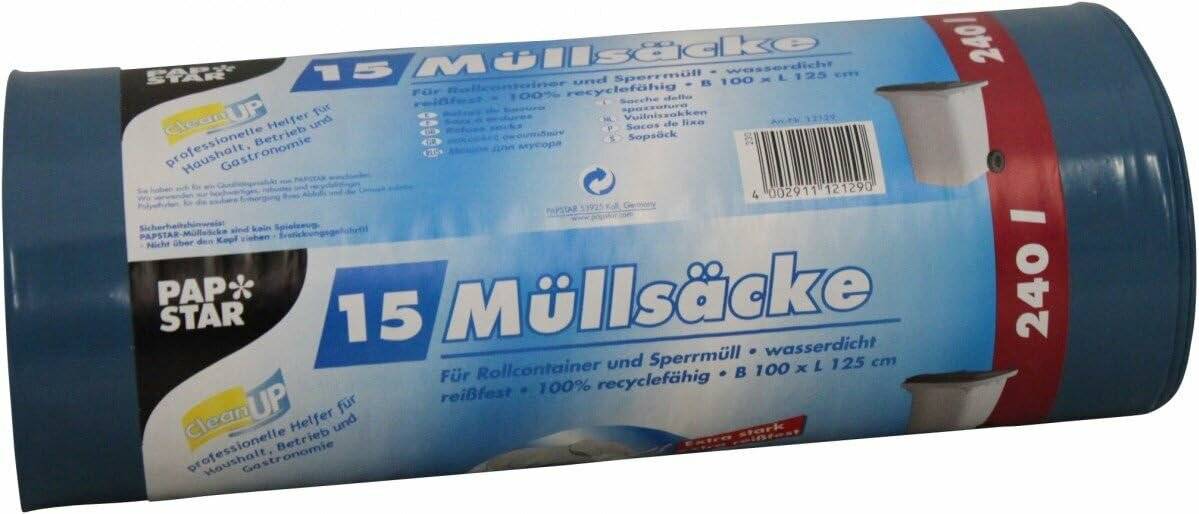 PAPSTAR Mülltonnenbeutel 240,0 l blau 60,0 µm, 15 St.