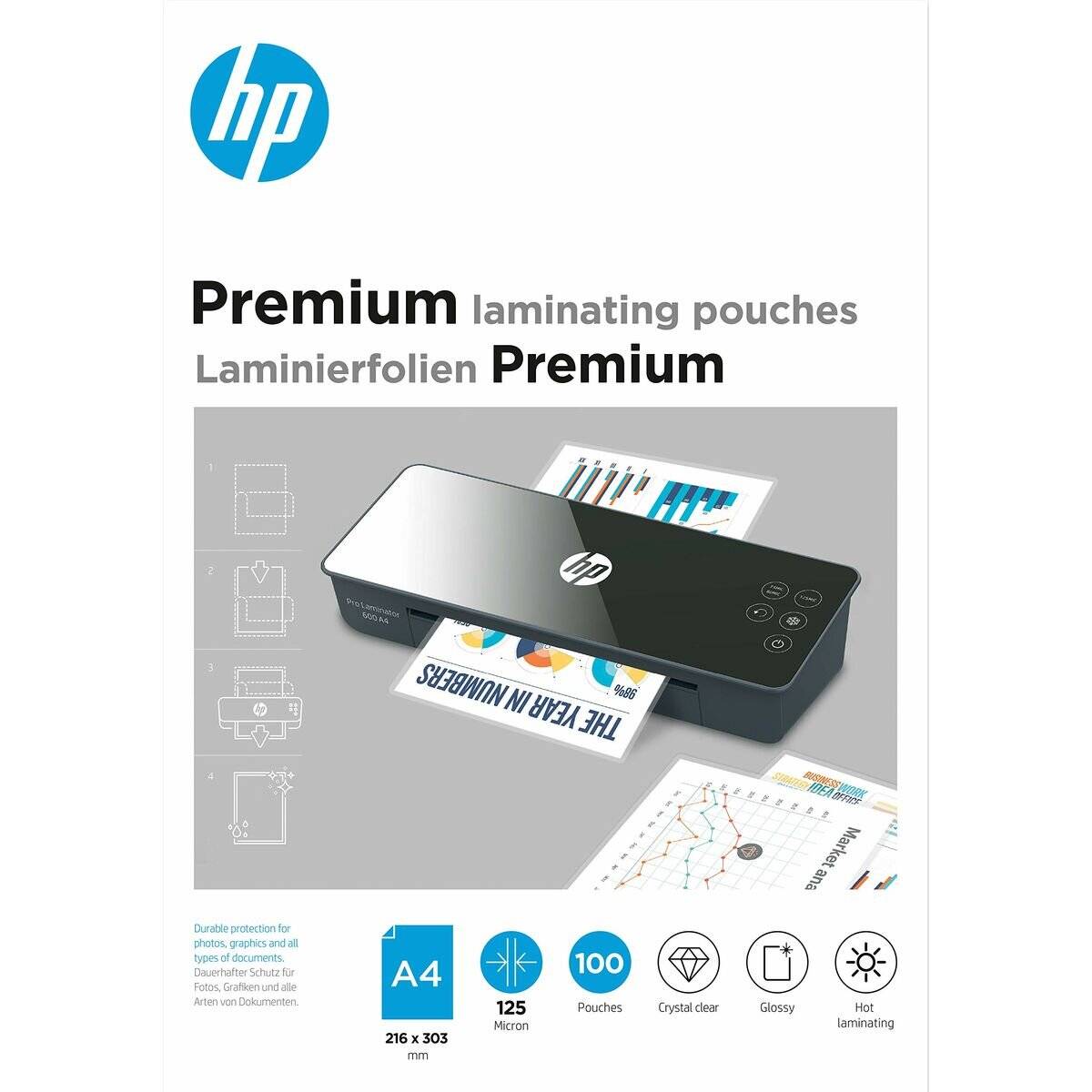 100 HP Premium Laminierfolien glänzend für A4 125 micron