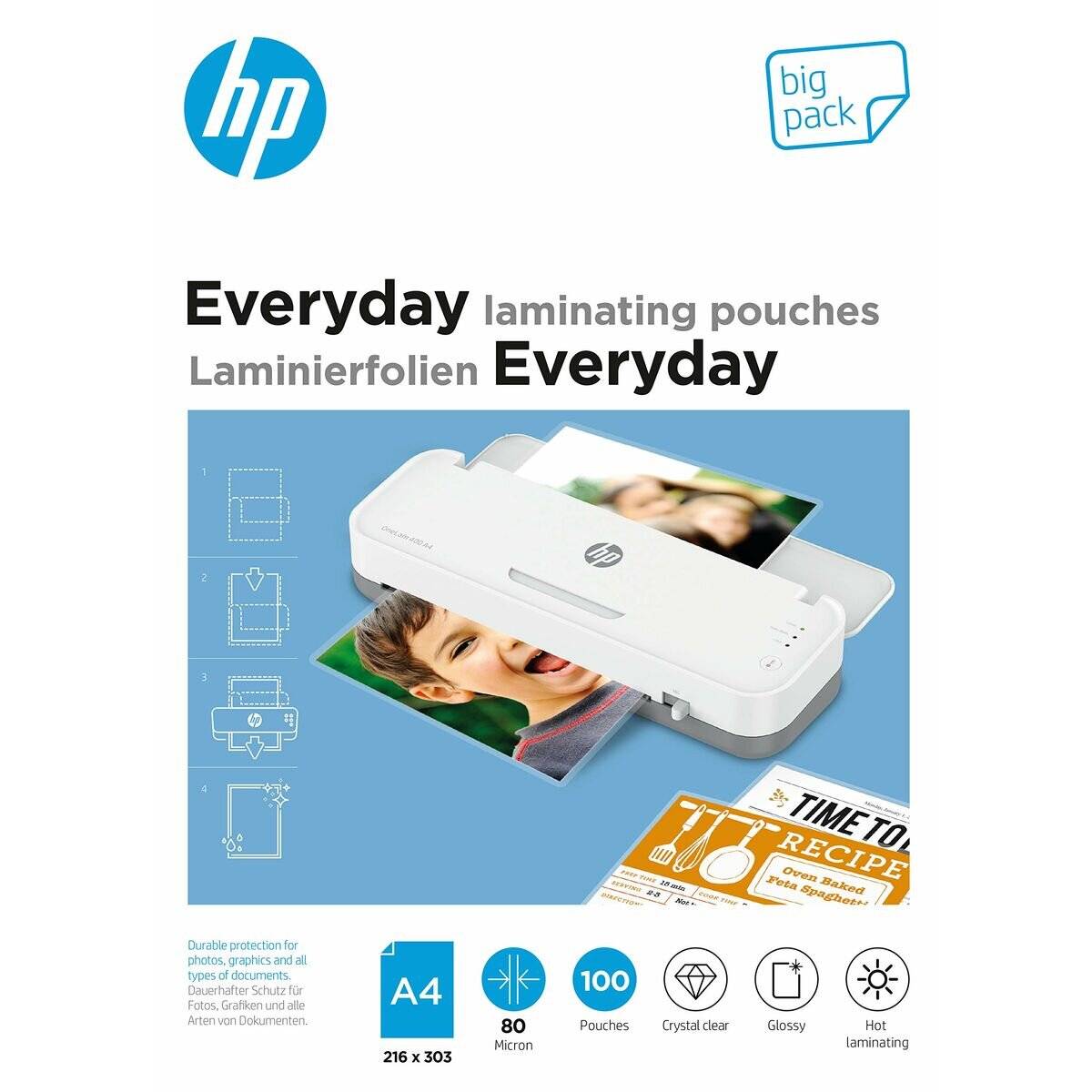 100 HP Everyday Laminierfolien glänzend für A4 80 micron