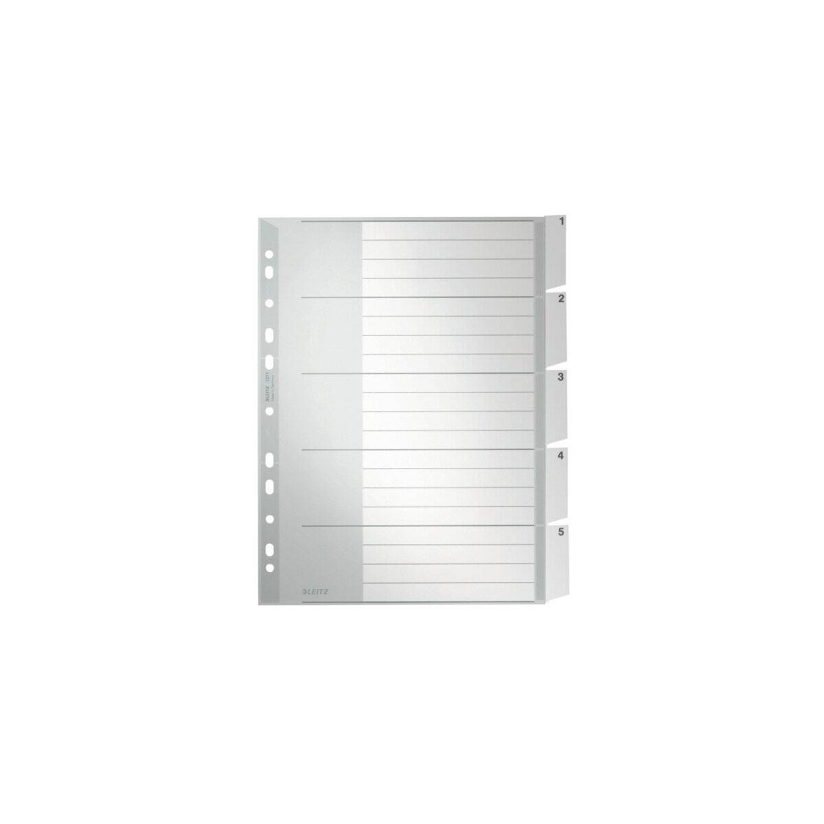 LEITZ Ordnerregister Vollformat, Überbreite 1-5 grau 5-teilig, 1 Satz
