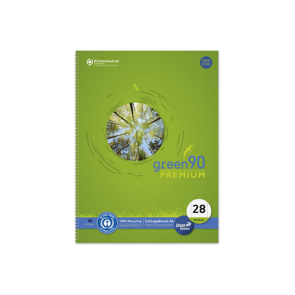 Staufen® Collegeblock green PREMIUM Lineatur 28 kariert DIN A4 Innen- und Außenrand