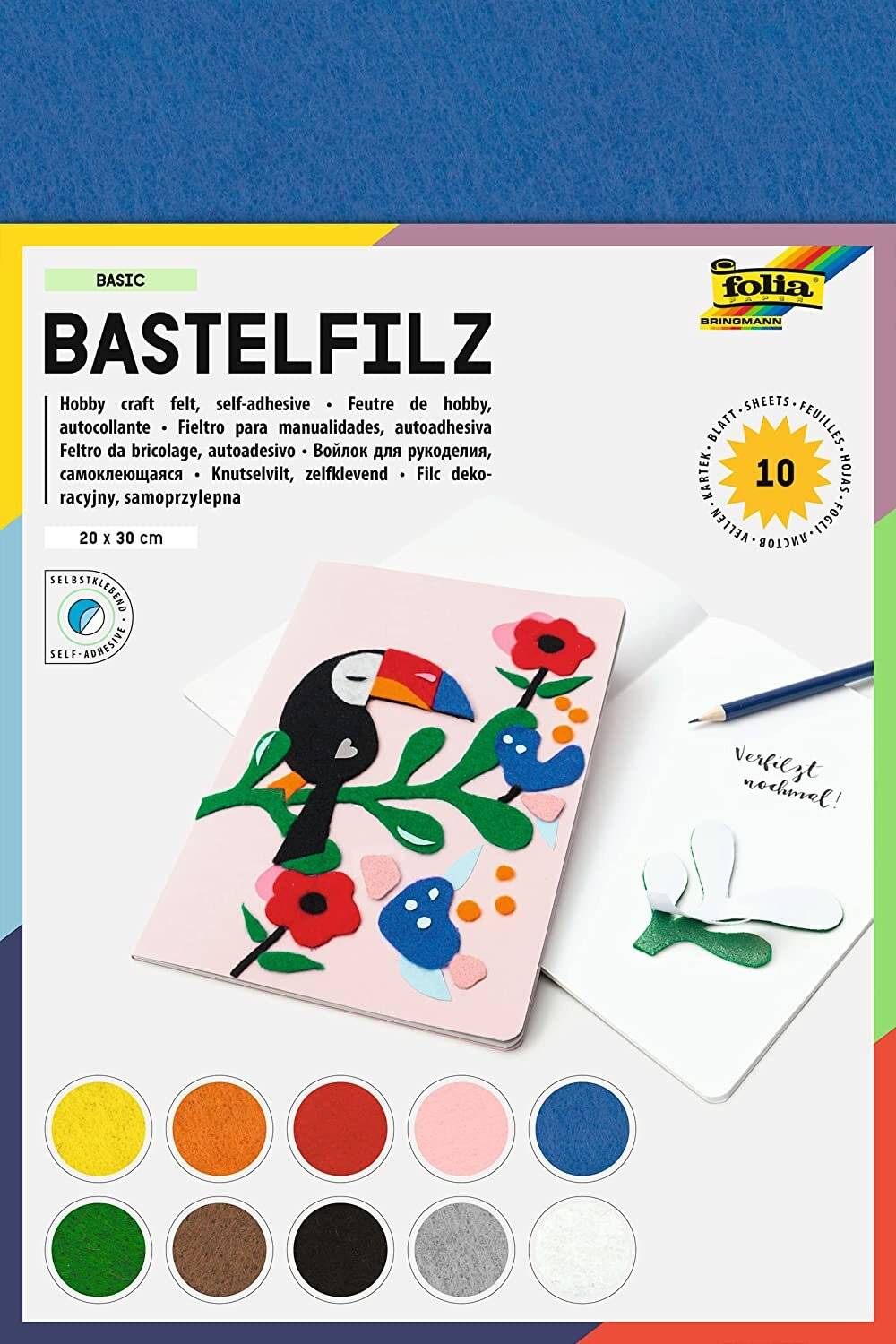 folia Bastelfilz selbstklebend farbsortiert 10 Bogen