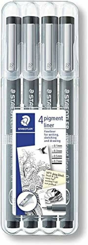 4 STAEDTLER pigment liner 308 Fineliner schwarz 0,1, 0,3, 0,5, 0,7 mm