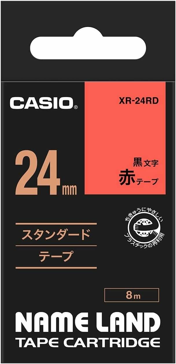 CASIO Schriftband XR-24RD XR-24RD1, 24 mm schwarz auf rot