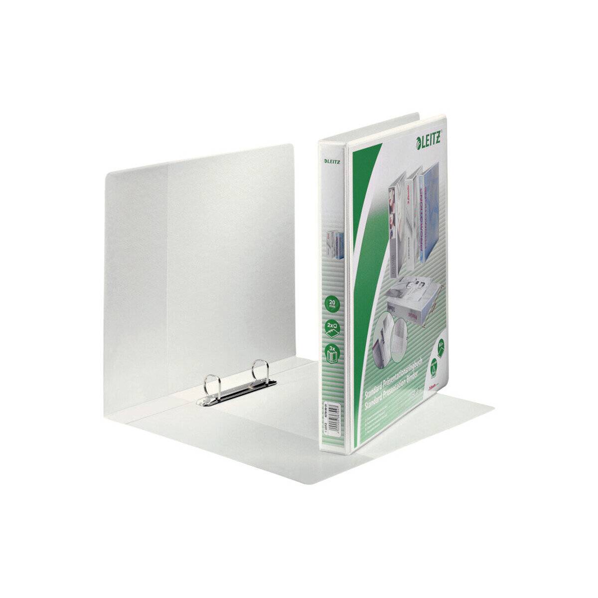 6 LEITZ Präsentationsringbücher 2-Ringe weiß 3,7 cm DIN A4