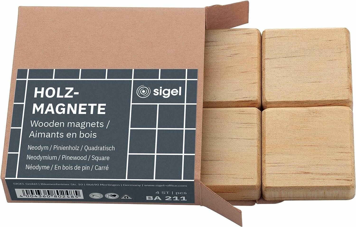 4 SIGEL Magnete braun 3,3 x 3,3 x 0,9 cm