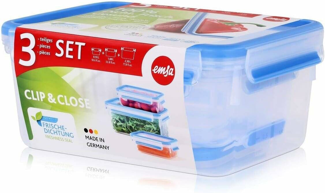 CLIP & CLOSE Frischhaltedosen-Set ( 0,55 Liter, 1,0 Liter, 2,3 Liter)