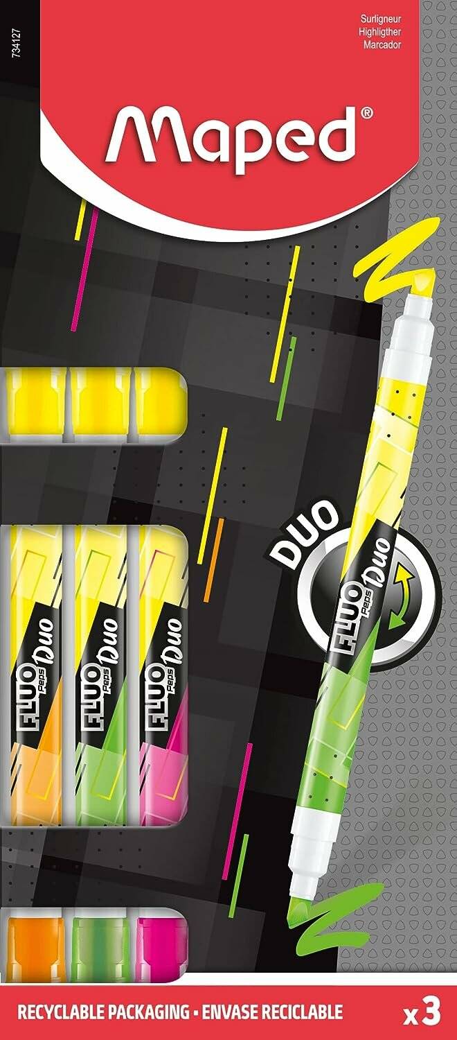 3 maped FLUO DUO Textmarker farbsortiert