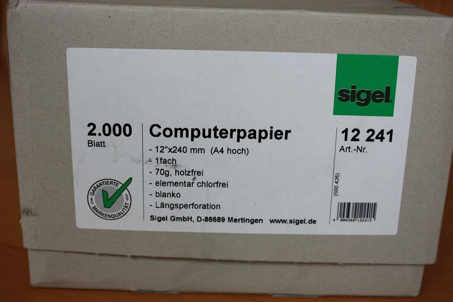 SIGEL Endlospapier A4 hoch 1-fach, 70 g/qm weiß 2.000 Blatt