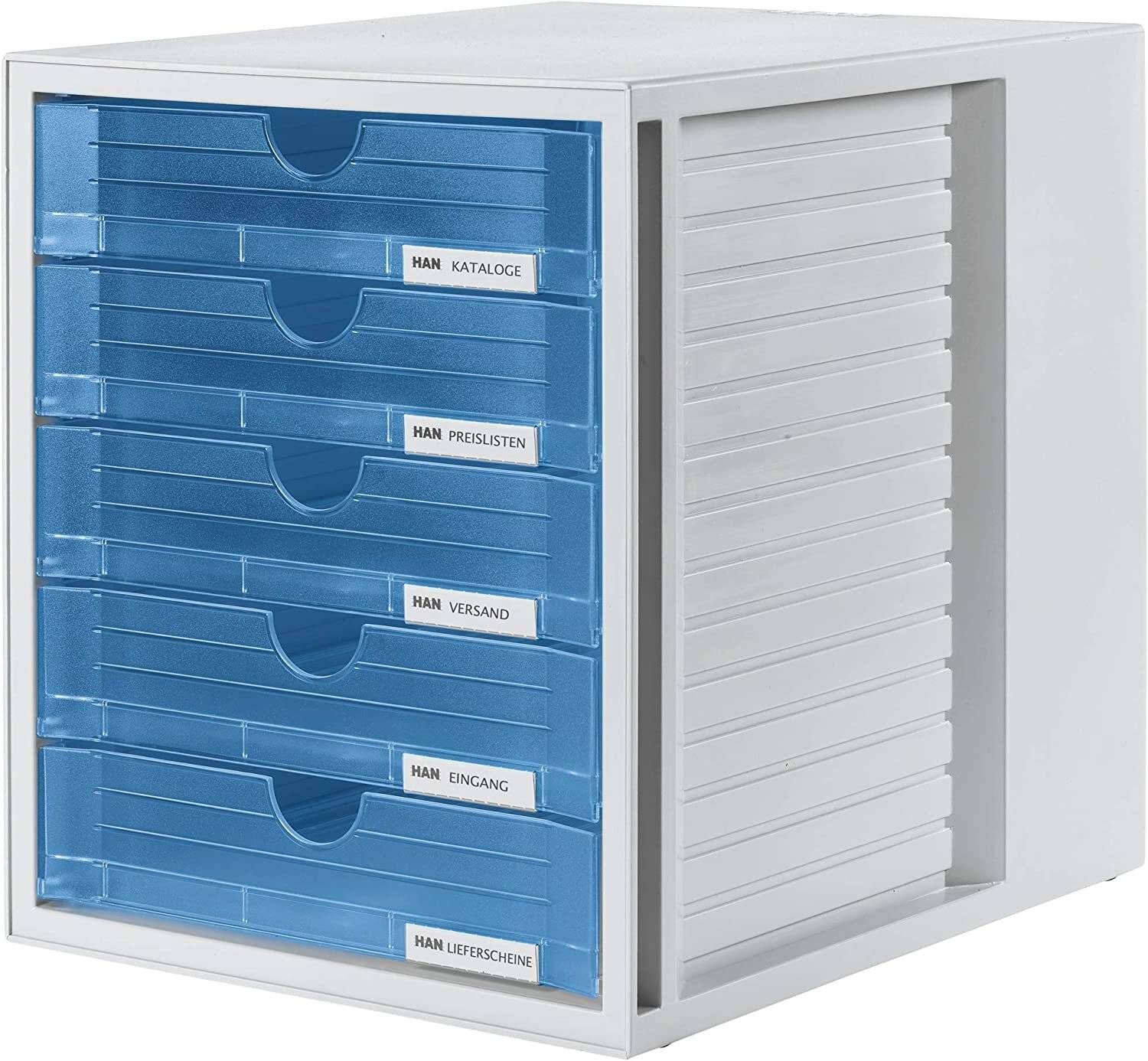 HAN Schubladenbox blau-transparent DIN A4 mit 5 Schubladen