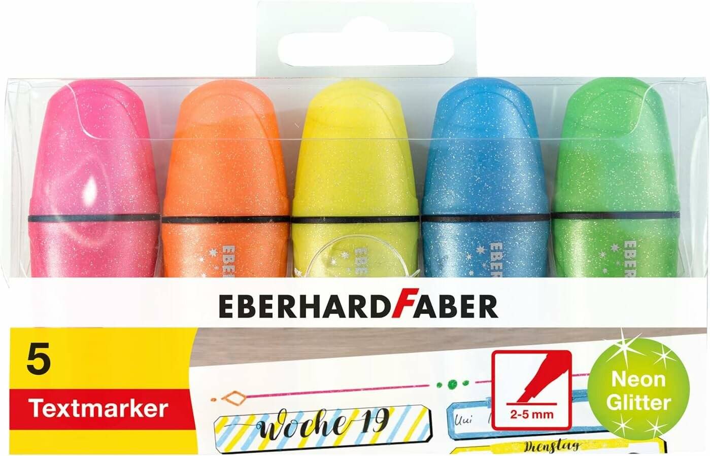 5 EBERHARD FABER Glitzer neon Mini Textmarker farbsortiert