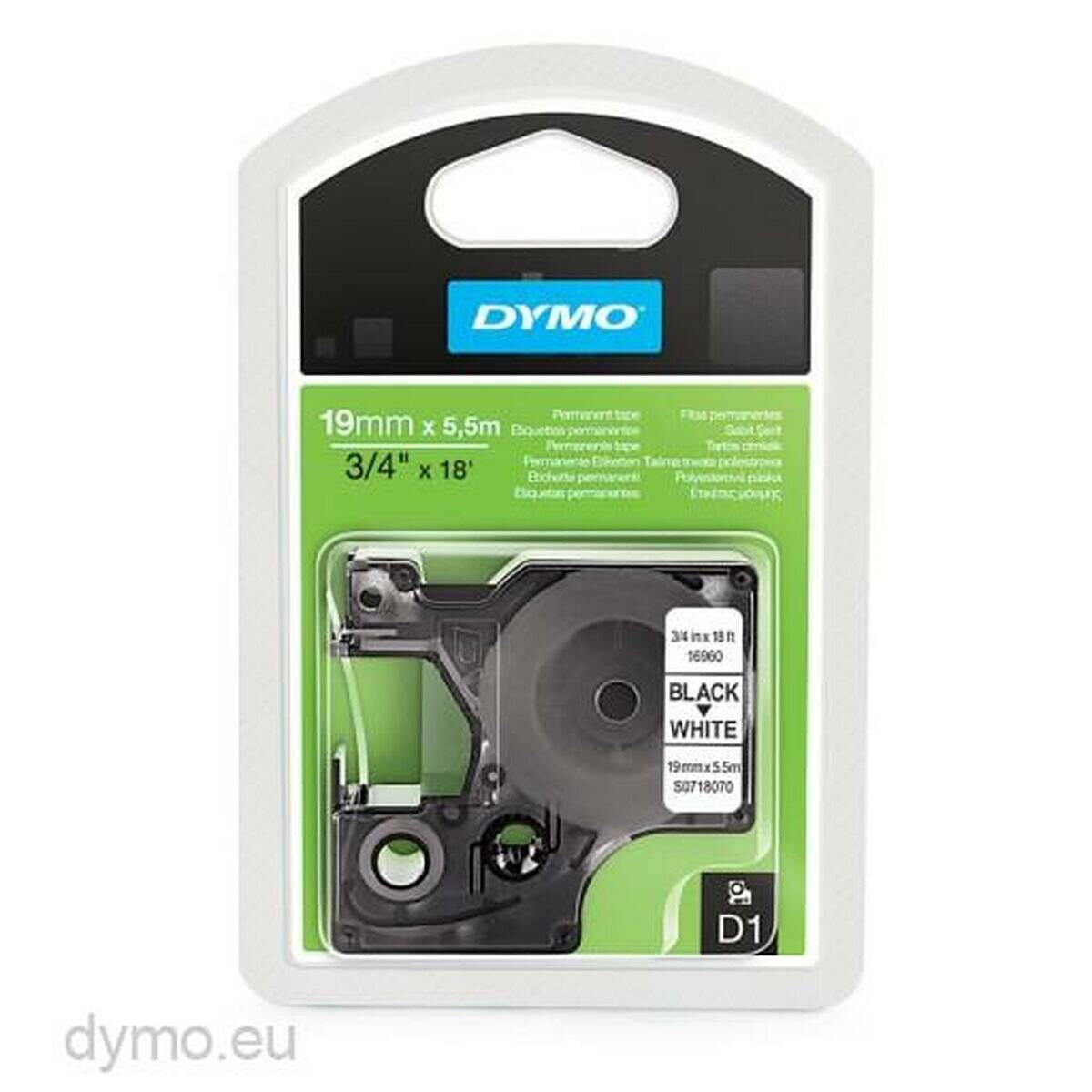DYMO Schriftband D1 16960 S0718070, 19 mm schwarz auf weiß