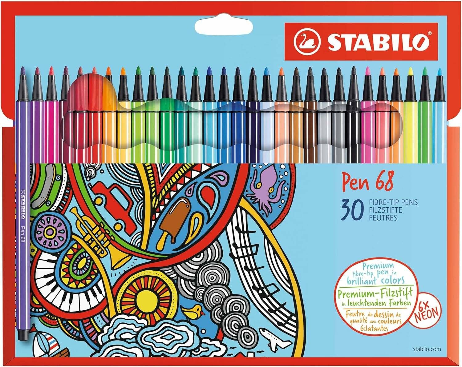 30 STABILO Pen 68 Filzstifte farbsortiert