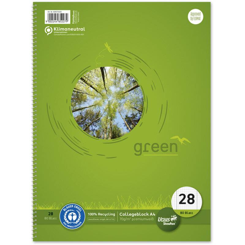 Staufen® Collegeblock green Lineatur 28 kariert DIN A4 Innen- und Außenrand
