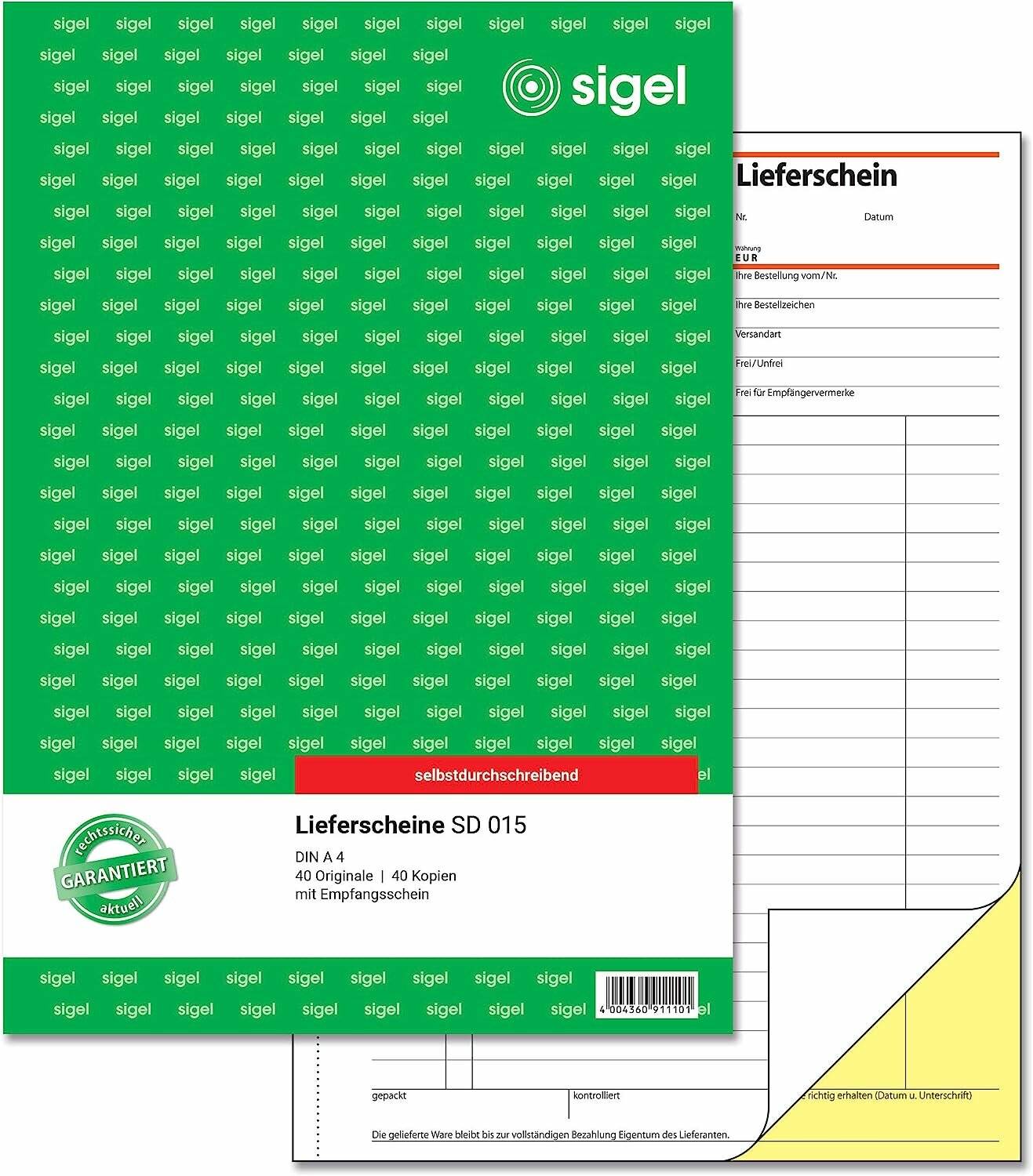 SIGEL Lieferschein mit Empfangsschein Formularbuch SD015