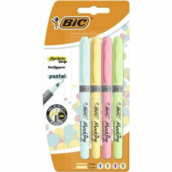 4 BIC Highlighter Grip Pastel Textmarker farbsortiert