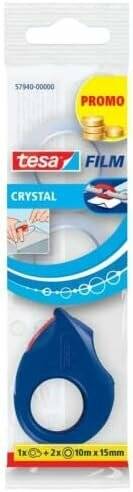 tesa Klebefilmabroller Mini-Abroller rot/blau + GRATIS + GRATIS 2 Rollen tesafilm Kristall-Klar, 10,0 m x 15,0 mm (LxB)
