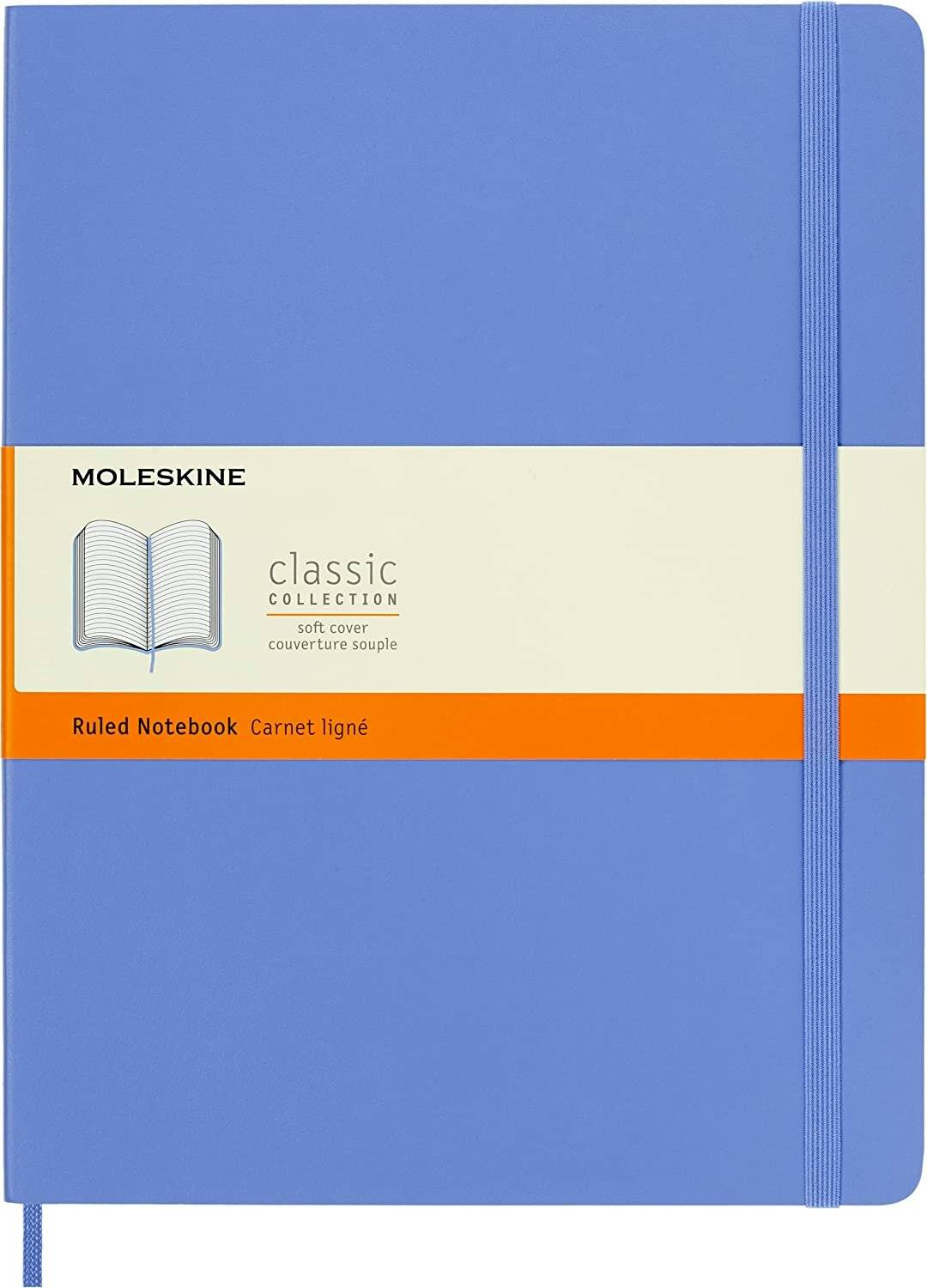 MOLESKINE Notizbuch Classic Collection flexibler Einband ca. DIN A4 liniert, hortensienblau Softcover 192 Seiten