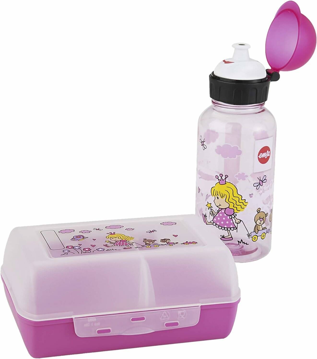 emsa Kinder Trinkflasche & Lunchbox Prinzessin transparent