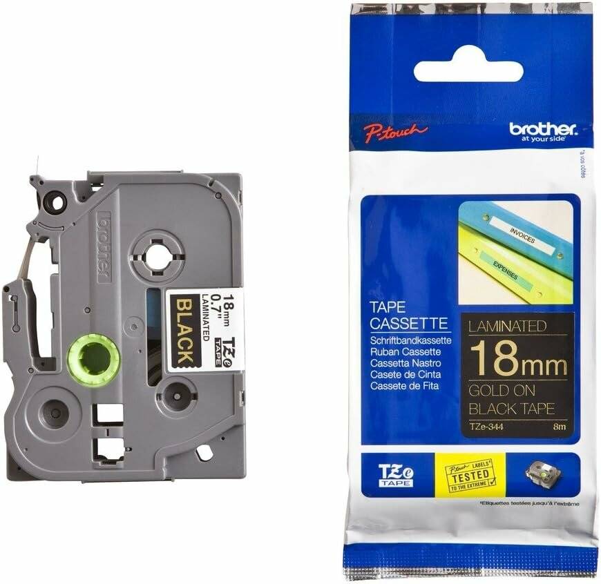 brother Schriftband TZe-344 TZE344, 18 mm gold auf schwarz