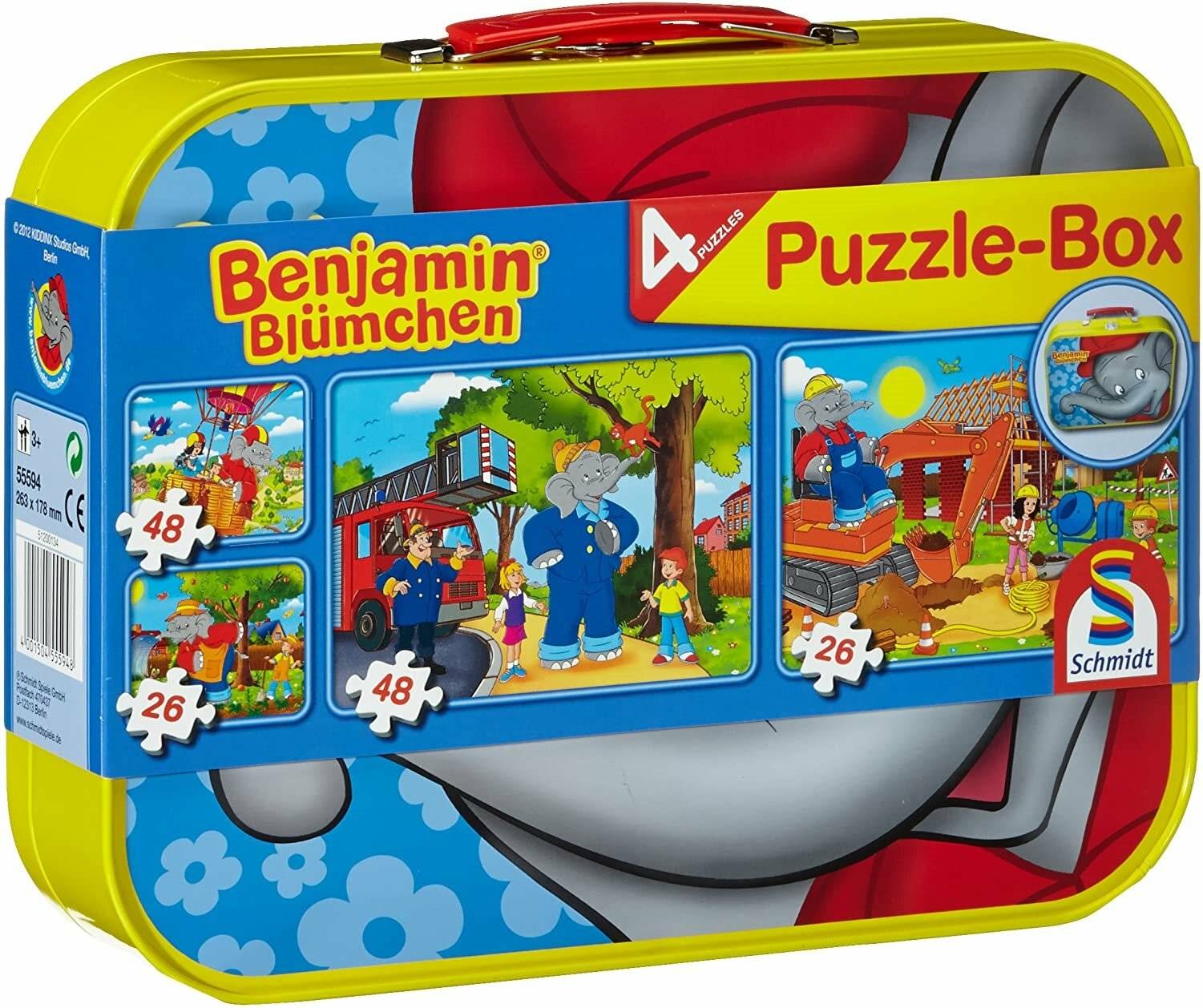 Schmidt Spiele Schmidt Spiele - Puzzle - Puzzle-Box im Metallkoffer - Benjamin Blü mchen, 2x26, 2x48 Teile