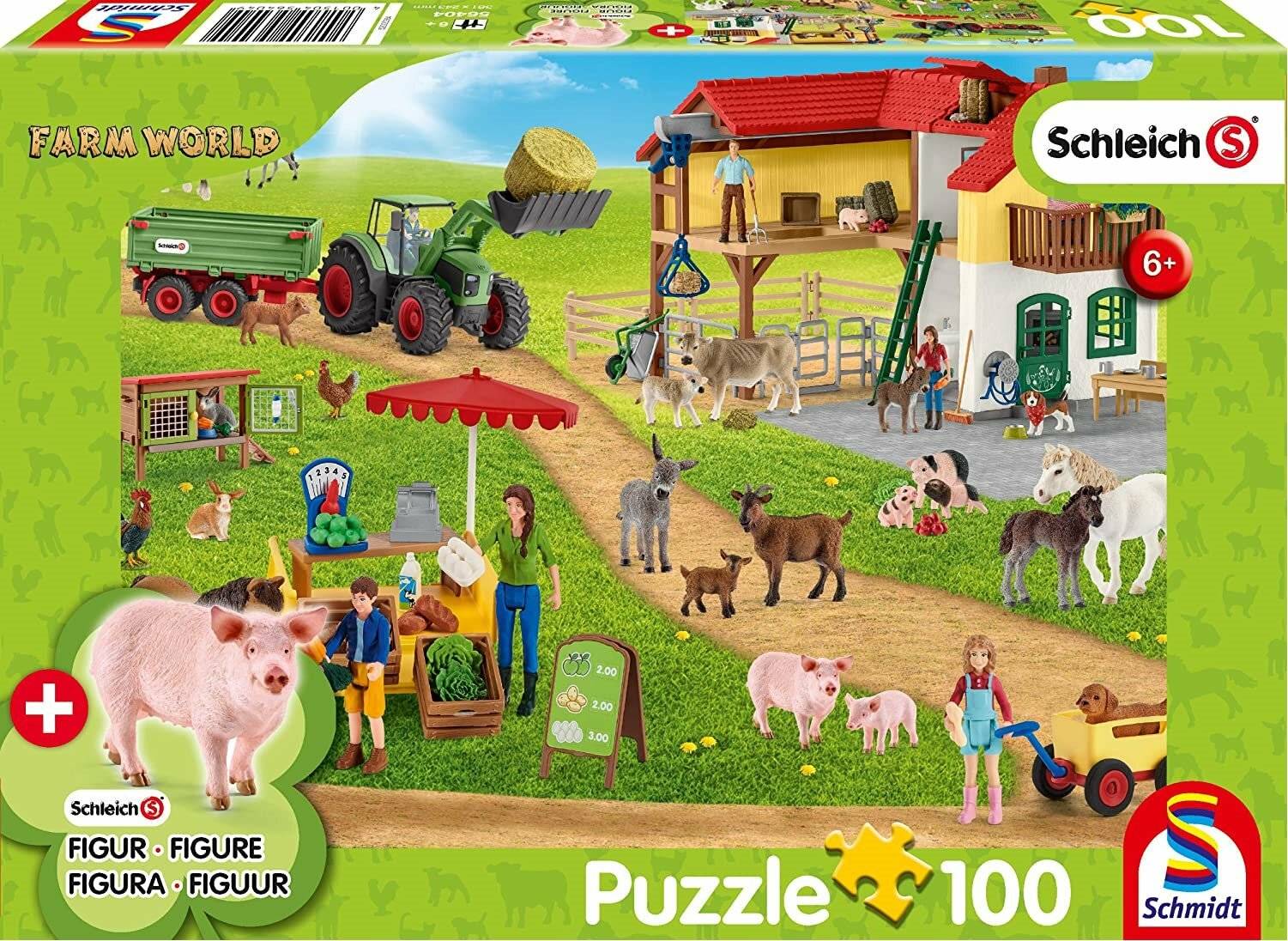 SCHMIDT Puzzle Schleich Bauernhof mit Verkaufsstand 100 Teile + Schleich-Figur