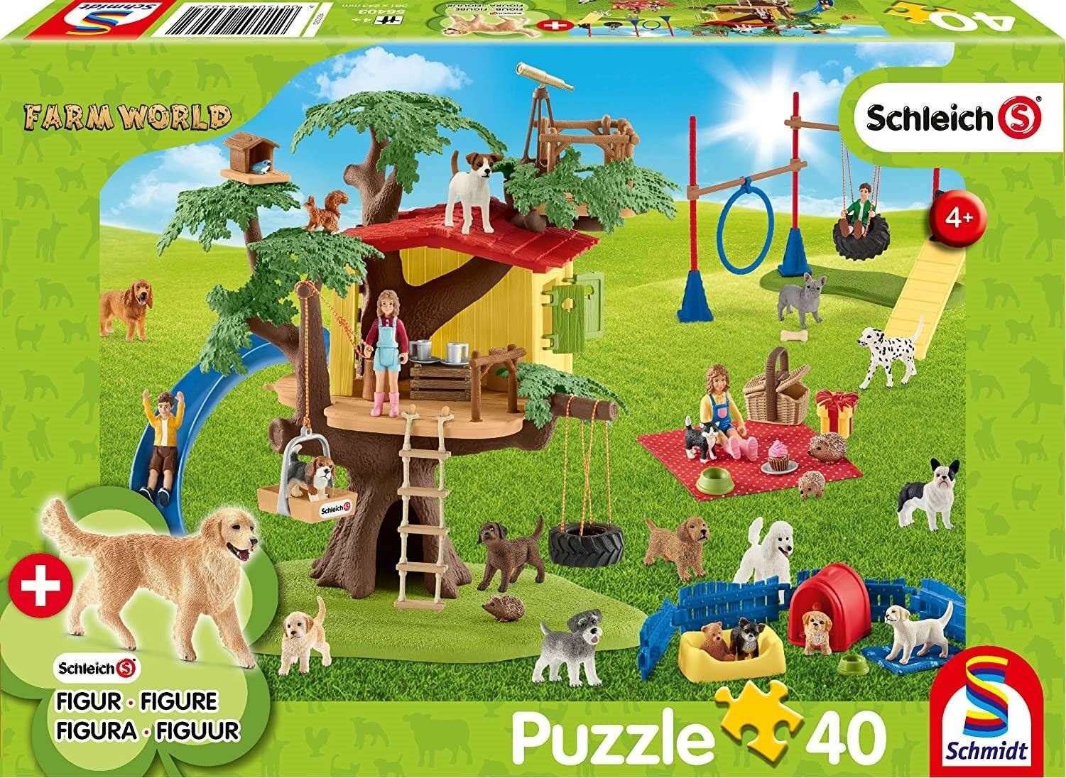 SCHMIDT Puzzle Schleich Happy Dogs 40 Teile + Schleich-Figur