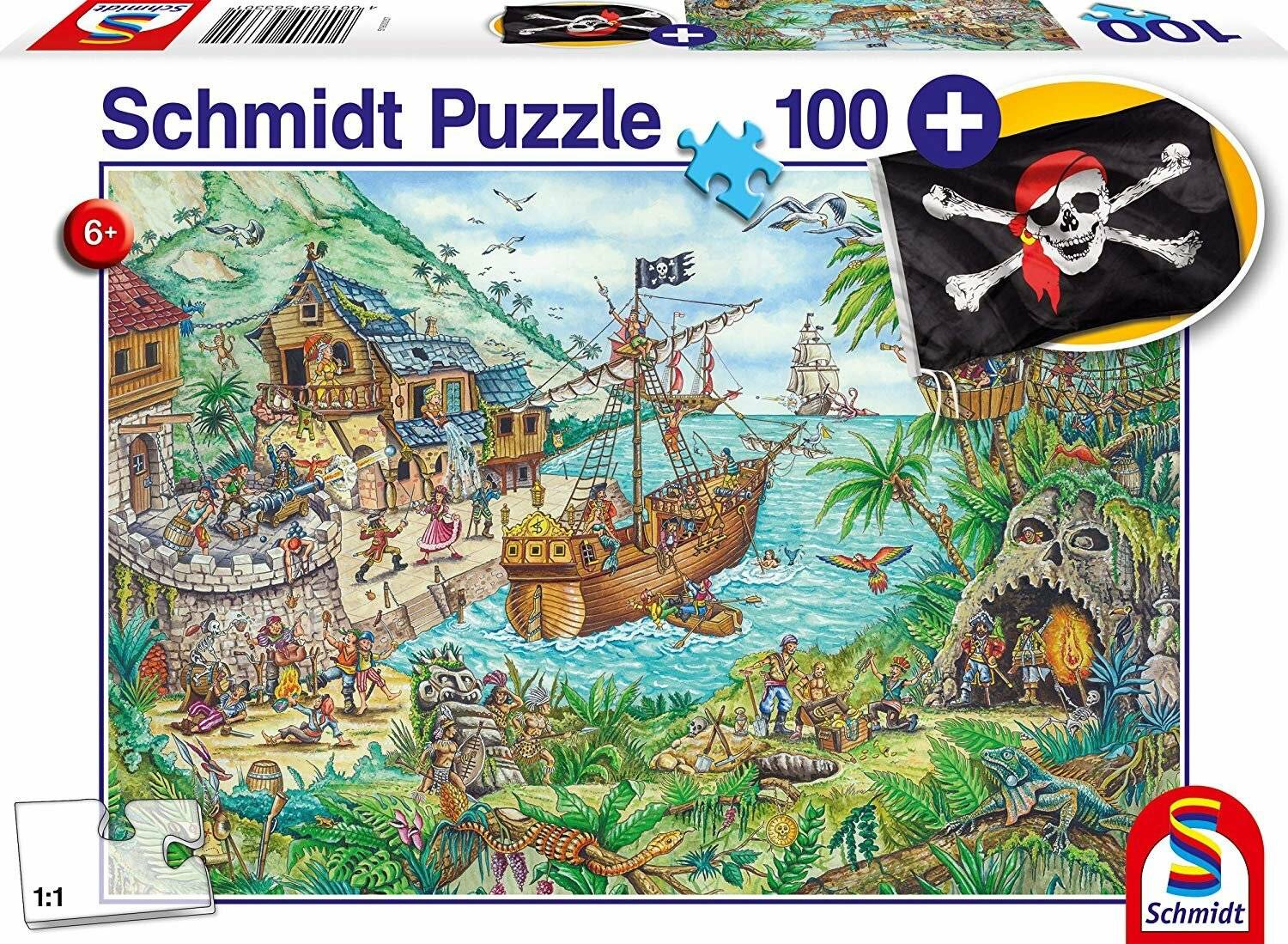 SCHMIDT Puzzle In der Piratenbucht 100 Teile + Geschenk (Piratenflagge)