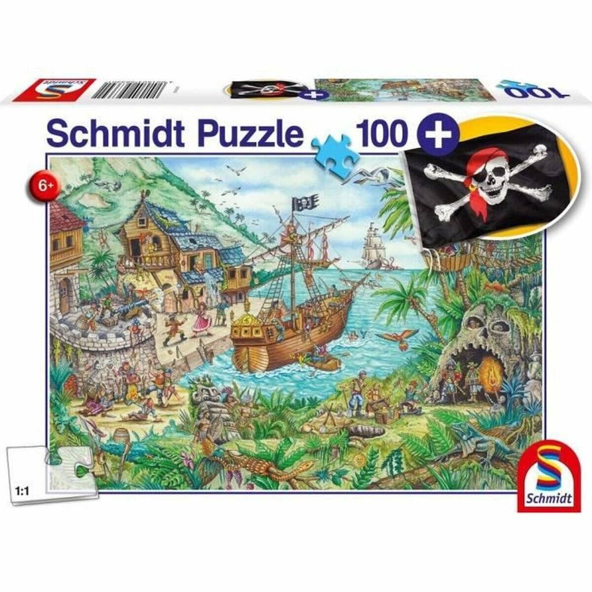 SCHMIDT Puzzle In der Piratenbucht 100 Teile + Geschenk (Piratenflagge)