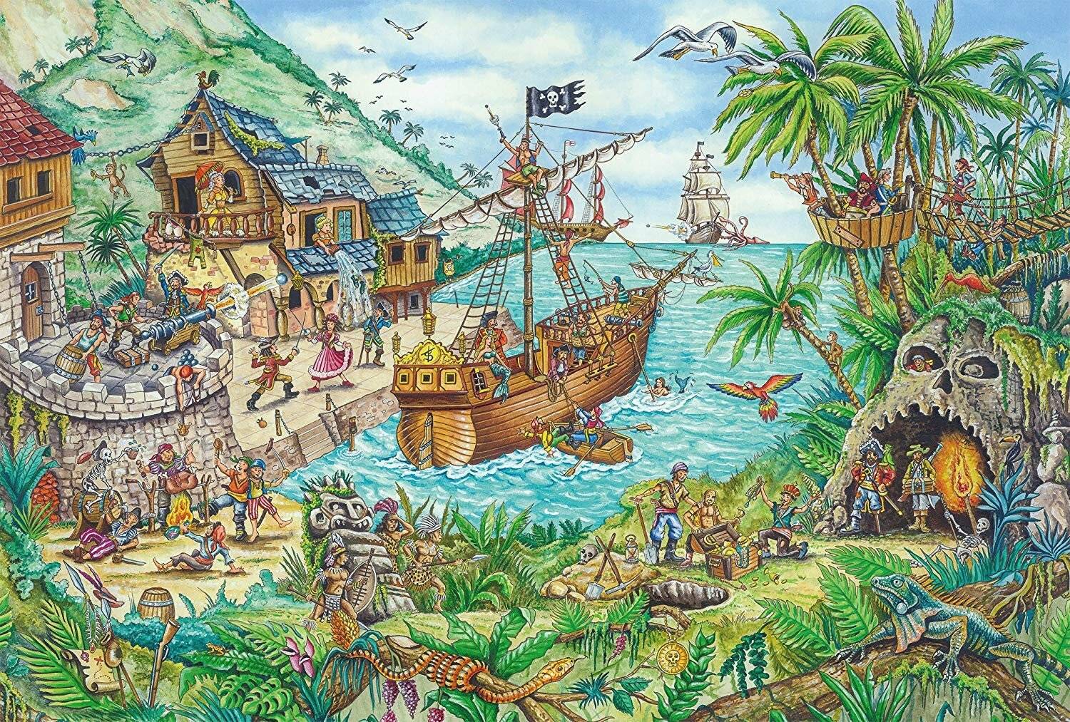 SCHMIDT Puzzle In der Piratenbucht 100 Teile + Geschenk (Piratenflagge)