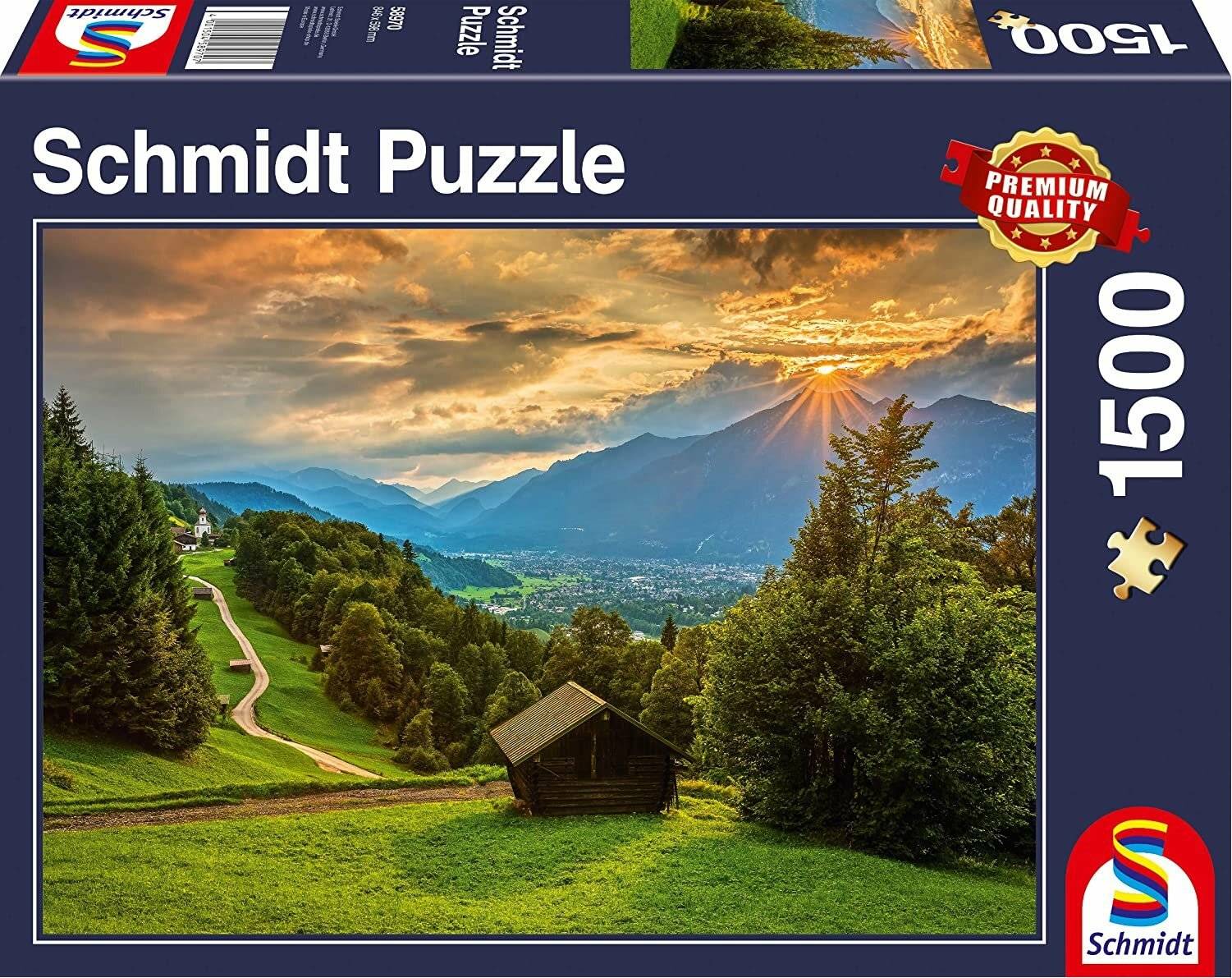 SCHMIDT Puzzle Sonnenuntergang über dem Bergdorf Wamberg 1500 Teile