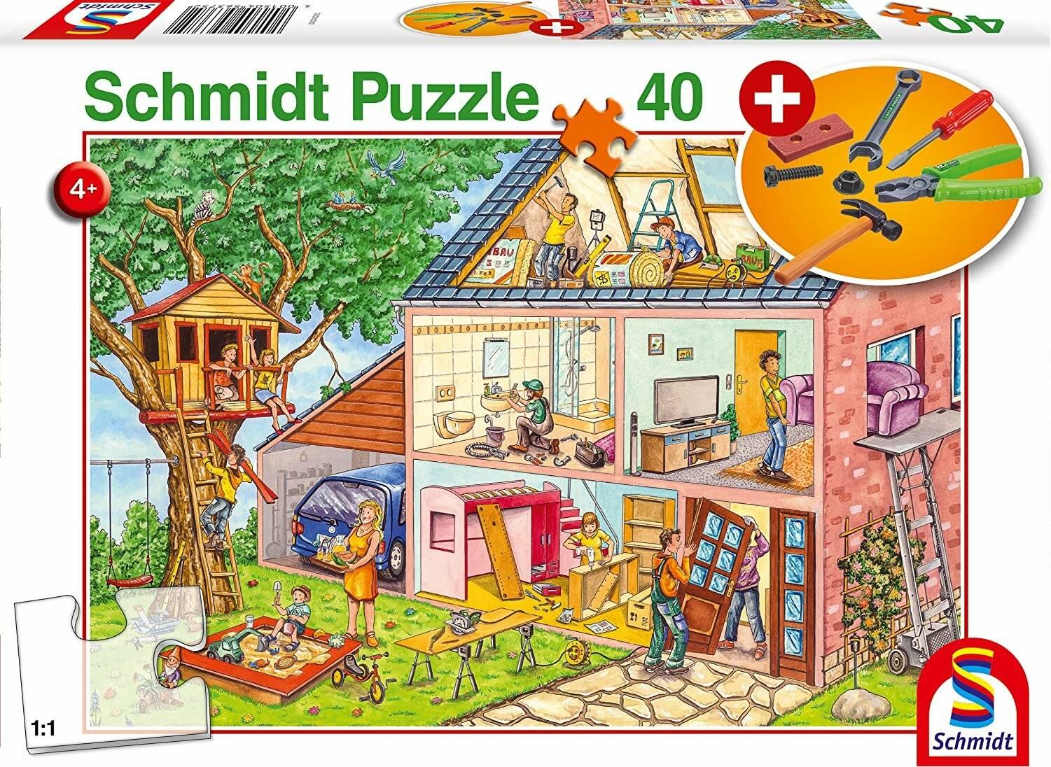 Schmidt Spiele Schmidt Spiele 56375 Die fleiß igen Handwerker, 40 Teile, mit Add on (Werkzeug Set)