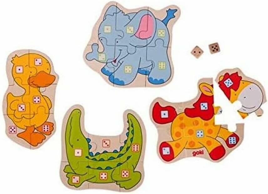 GOKI Puzzlespiel mit Würfeln Tiere