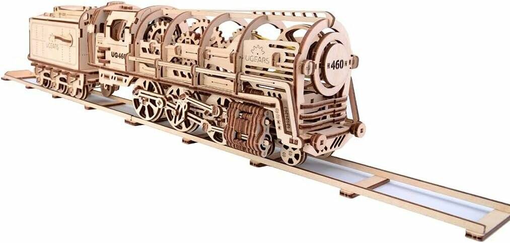 UGEARS 3D-Puzzle Dampflokomotive mit Wagen 443 Teile