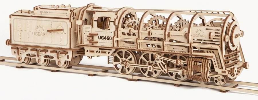 UGEARS 3D-Puzzle Dampflokomotive mit Wagen 443 Teile