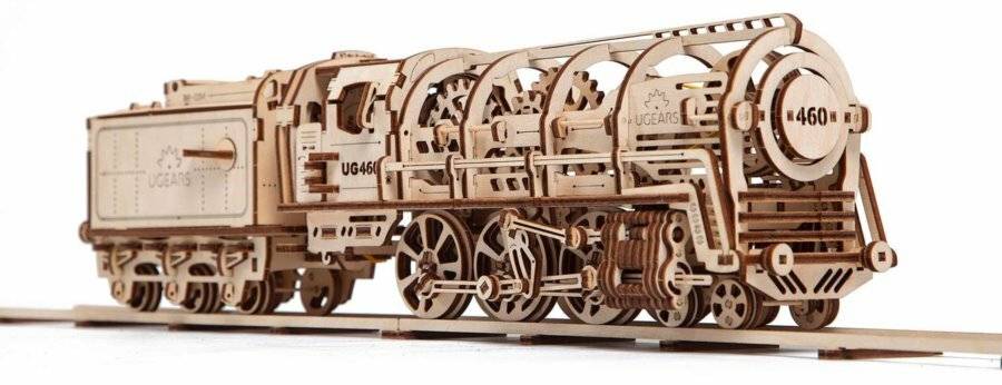 UGEARS 3D-Puzzle Dampflokomotive mit Wagen 443 Teile