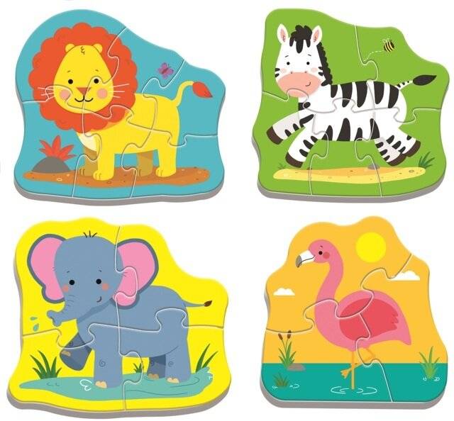 TREFL Baby-Puzzle Tiere auf Safari 4in1 (3,4,5,6 Teile)