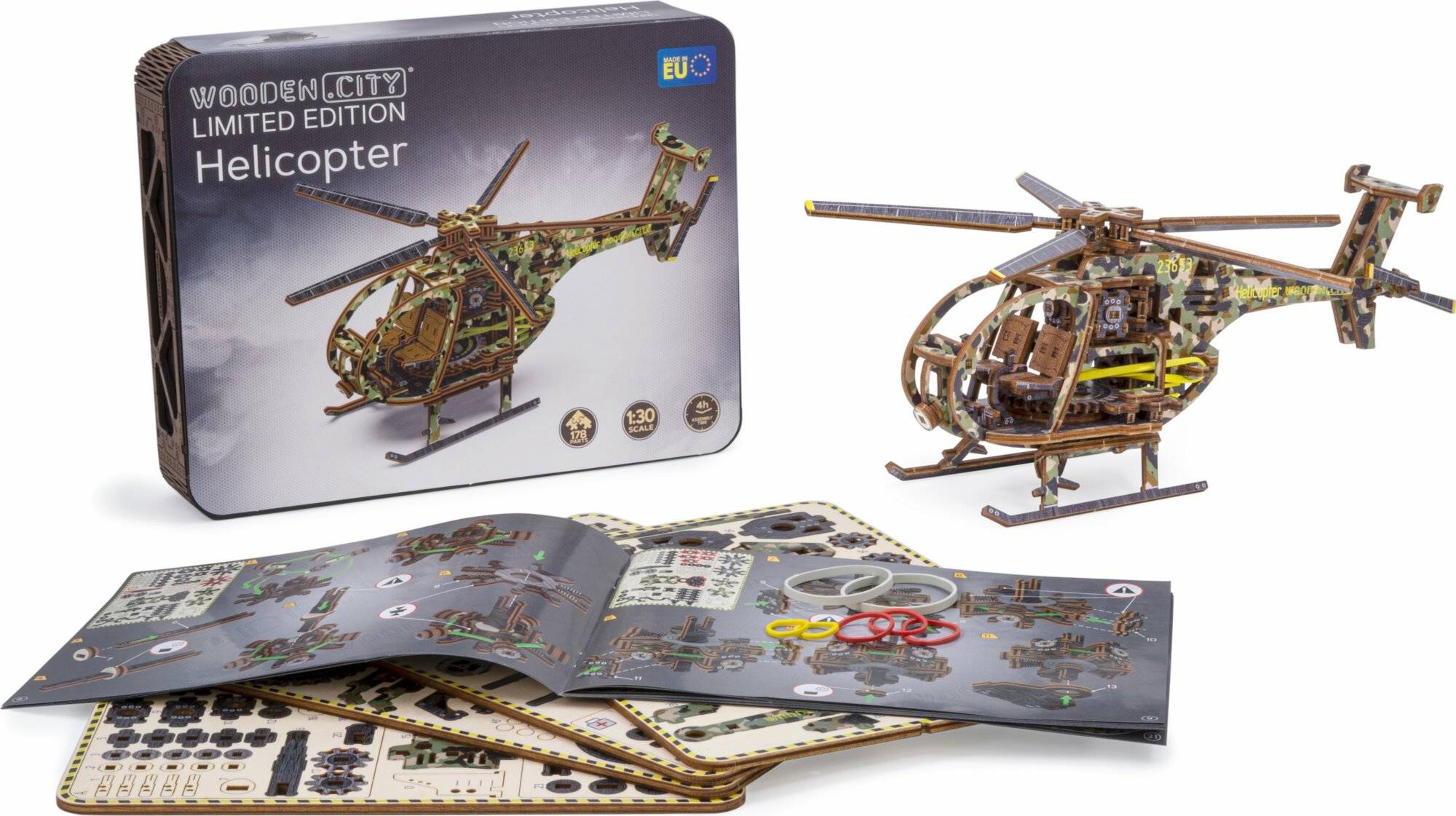 WOODEN CITY 3D Puzzle Helikopter Limitierte Auflage 178 Teile