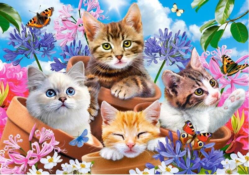 CASTORLAND Puzzle Kätzchen mit Blumen 120 Teile