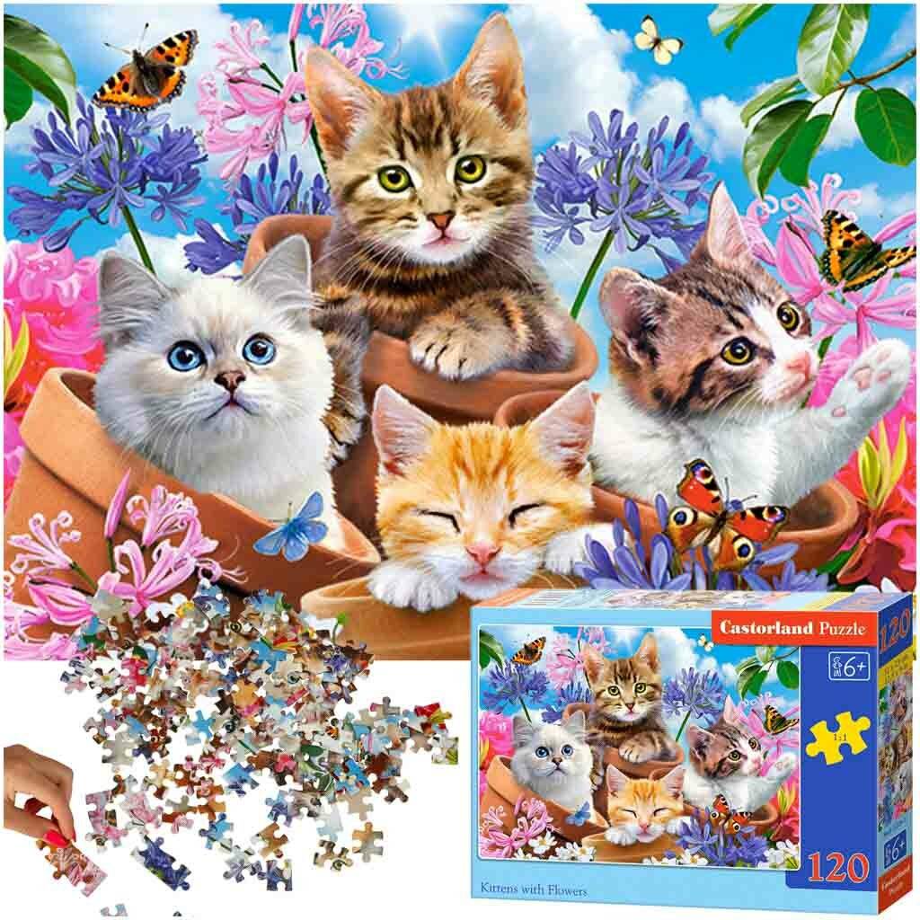 CASTORLAND Puzzle Kätzchen mit Blumen 120 Teile