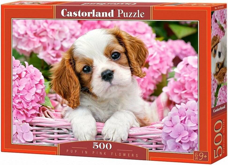 CASTORLAND Puzzle Welpe in rosa Blumen 500 Teile