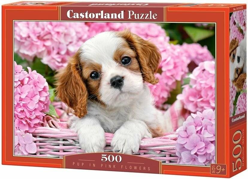 CASTORLAND Puzzle Welpe in rosa Blumen 500 Teile