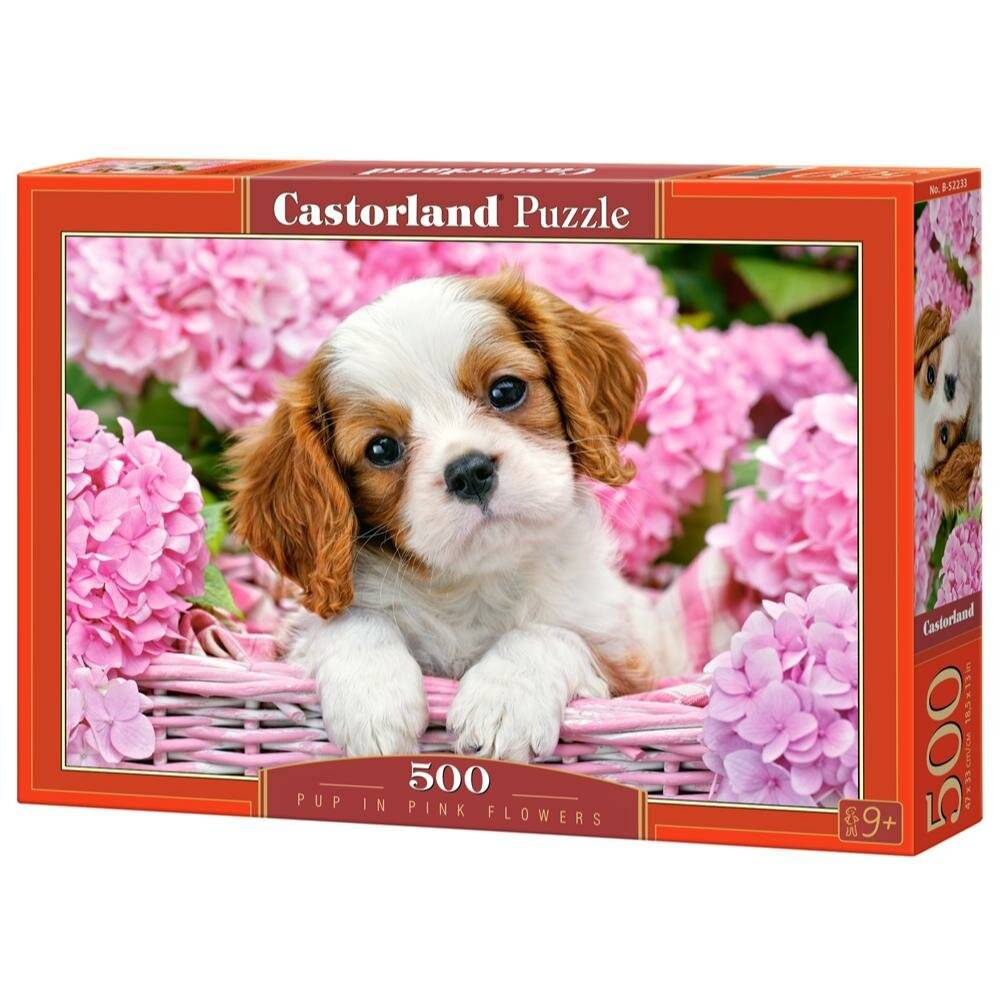 CASTORLAND Puzzle Welpe in rosa Blumen 500 Teile