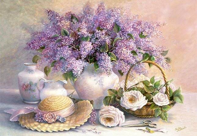 CASTORLAND Puzzle Blumen - Flieder und Rosen 1000 Teile
