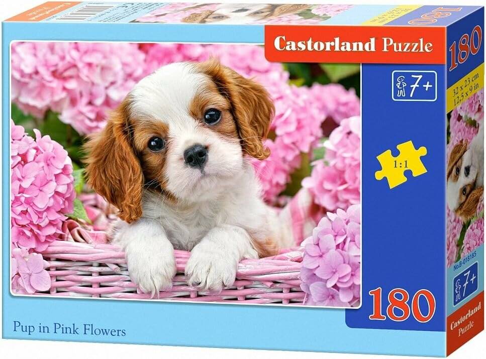 CASTORLAND Puzzle Welpe in rosa Blumen 180 Teile