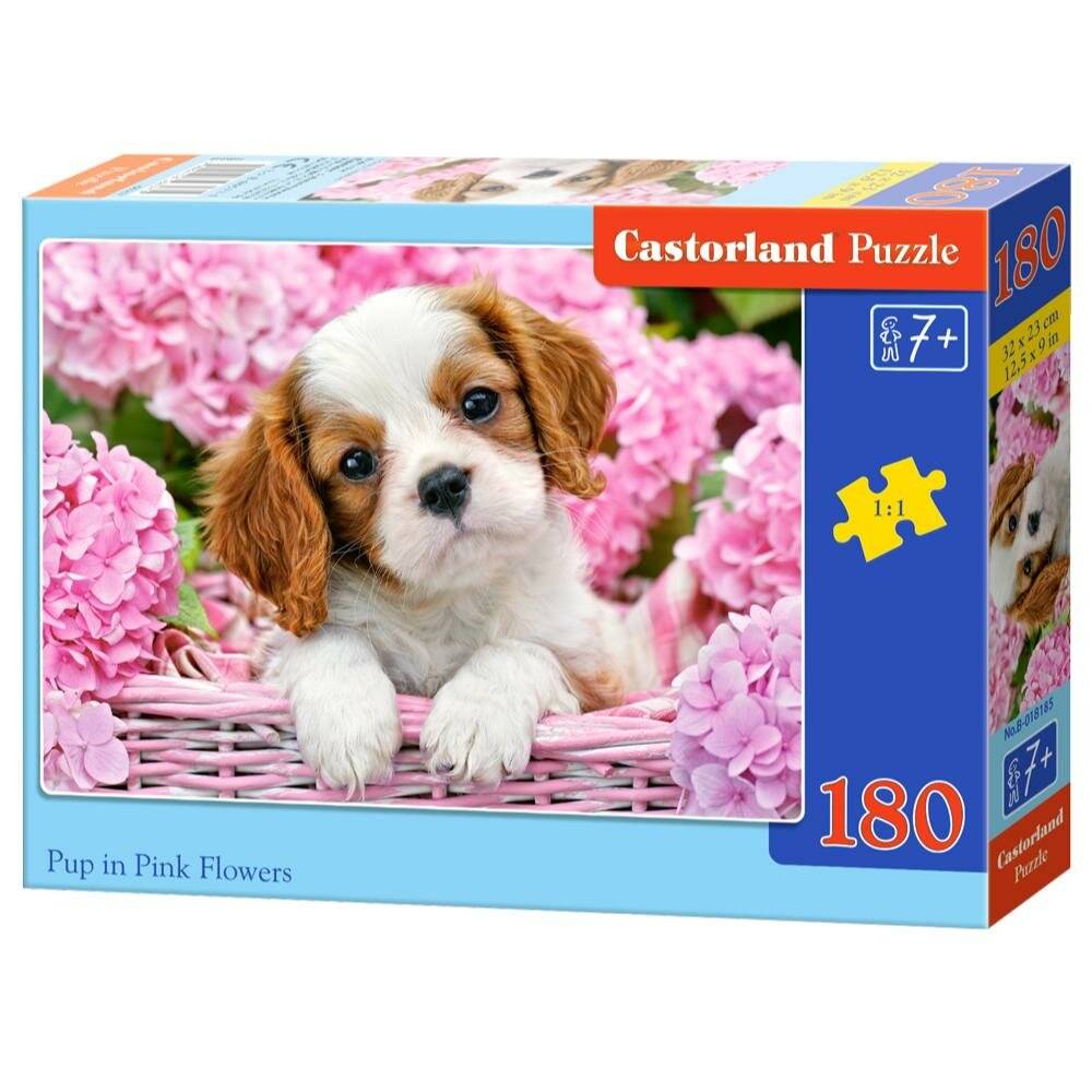 CASTORLAND Puzzle Welpe in rosa Blumen 180 Teile