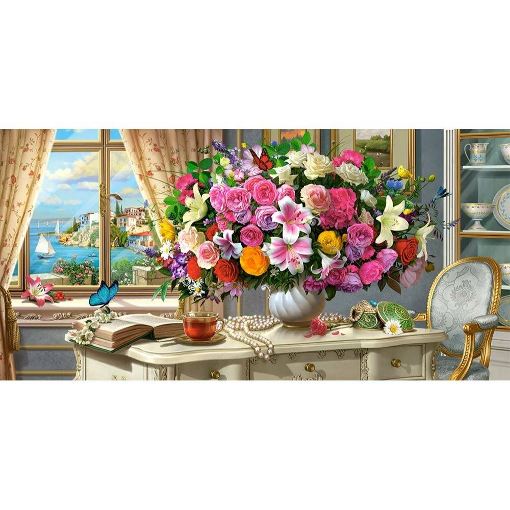 CASTORLAND Puzzle Sommerliches Bouquet mit einer Tasse Tee 4000 Teile